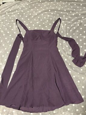 JJs House Plum Tie-Strap A-Line Mini Dress